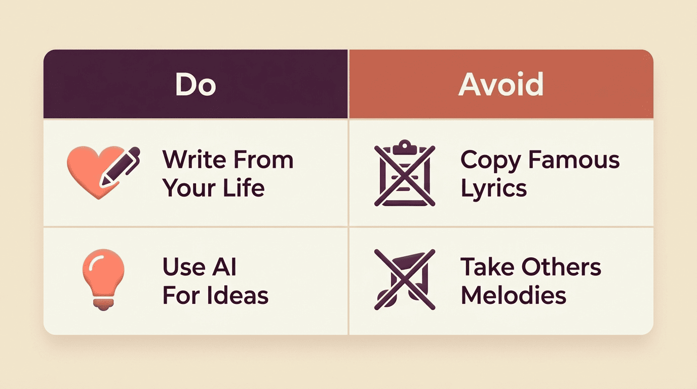 Do and Avoid checklist for writing original song lyrics